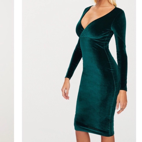green velvet midi dress long sleeve
